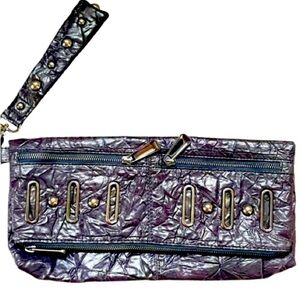 BEBE BROWN MINI BAG WRINLED VEGAN LEATHER  WOMEN PURSE